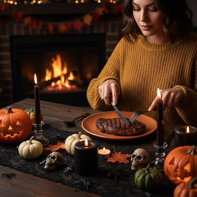 Alata Kate Black Satin 40-Piece Silverware Set, Service for 8, Stainless Steel Flatware Set, Matte Polished Cutlery Set, Dishwasher Safe