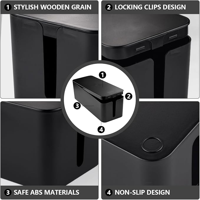 Cable Management Box - Large Cable Organizer Box to Hide Wires & Power Strips, TV & Desk Computer Wires, Cord Organizer Box for Home & Office, Black