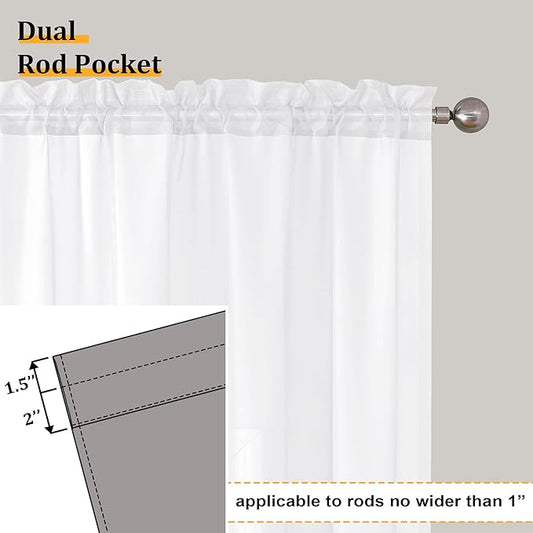 Aiyufeng White Sheer Curtains 90 Inches Long, Light Filtering Rod Pocket Solid Color Window Sheer Curtain Panels, Elegant Curtains & Drapes for Living Room, Bedroom 2 Panels (White, 59" W x 90" L)