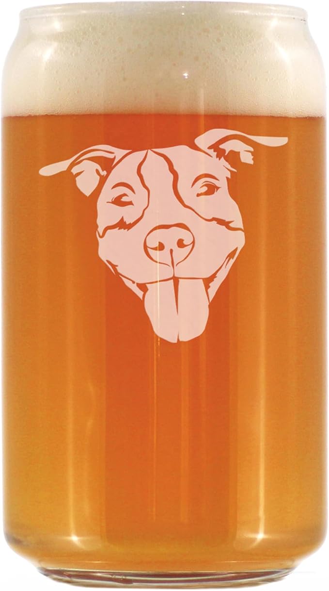 Happy Pitbull - Beer Can Pint Glass - Fun Unique Pitbull Themed Dog Gifts and Party Decor for Women and Men - 16 oz
