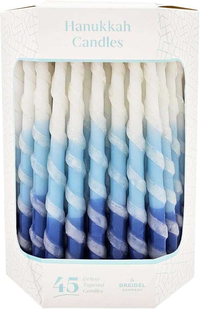 The Dreidel Company Deluxe Twisted Blue & White Hanukkah Menorah Candles for All 8 Nights of Chanukah (2-Pack)