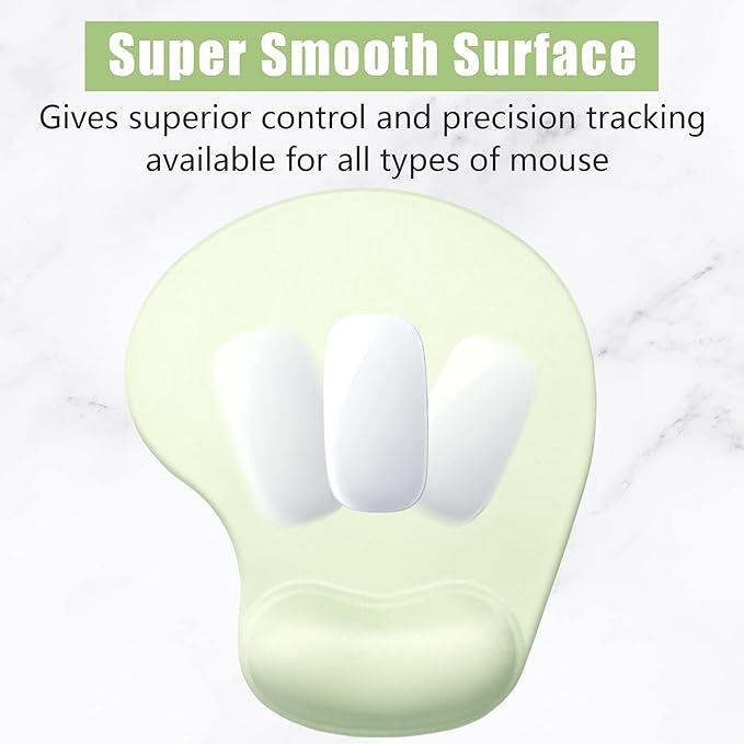 Hsurbtra Ergonomic Mouse Pad with Wrist Rest Support, Gel Mouse Pads with Non-Slip PU Base, Pain Relief Memory Foam Computer Mat, Cute Office Supplies Desk Decro Accessories, Lake Green