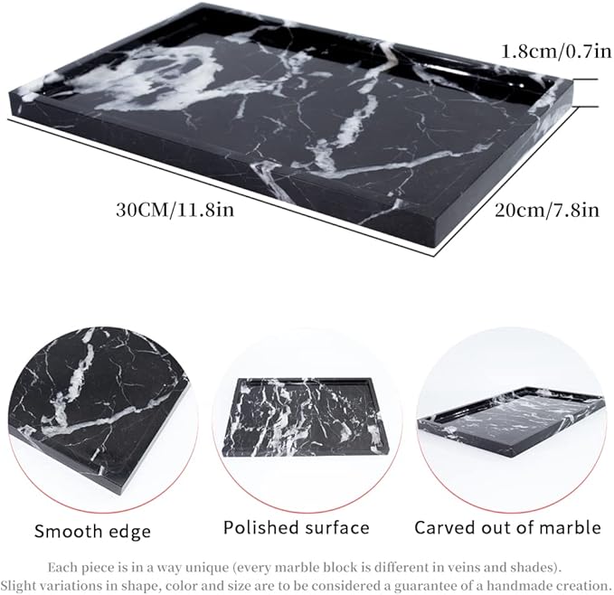 100% Natural Marble Serving Tray Luxury Marble Storage Tray for Home Decor Stone Tray for Bathroom/Kitchen/Vanity/Dresser,Plate Holder for Tissues, Candles, Towel