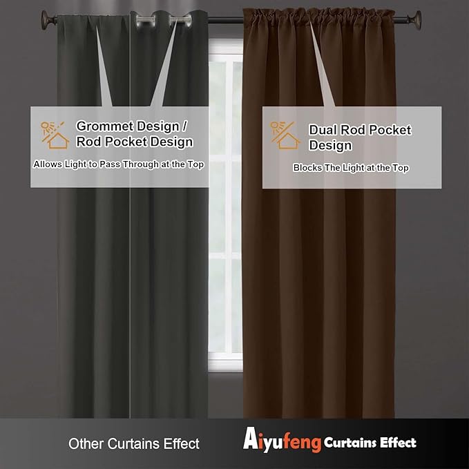 Aiyufeng Sun Baked Blackout Curtains for Bedroom 63 Inch Length 2 Panels, Solid Thermal Insulated Energy Saving Rod Pocket Window Treatment Curtains Blackout Drapes, W40 x L63 Inch, Sun Baked