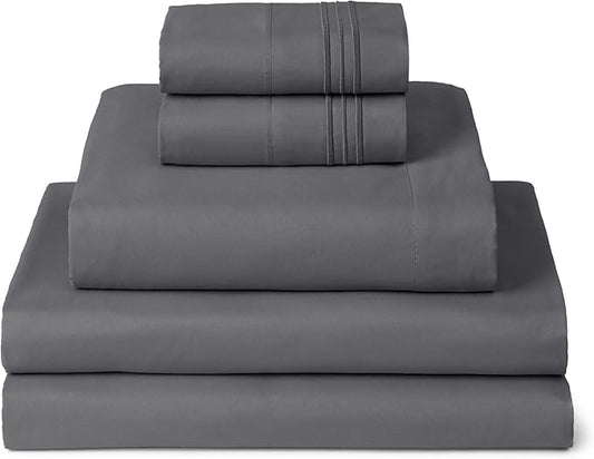 Mellanni Split King Sheets Set - 5 PC Iconic Collection Bedding - Hotel Luxury, Extra Soft, Cooling Bed Sheets - Wrinkle, Fade, Stain Resistant (Split King, Gray)