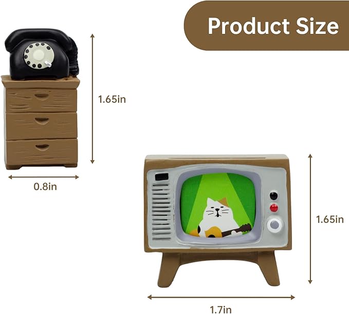 Cute Mini TV and Telephone Cabinet Figurine for Living Room,Shelf Decor Cute Design Perfect Cute Cat Gift for Cat Lovers
