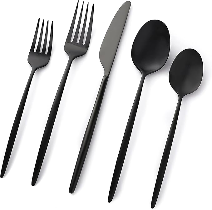 Cambridge S505120CKW12R Gaze Black Satin 20-Piece Flatware Set, Service for 4, silver