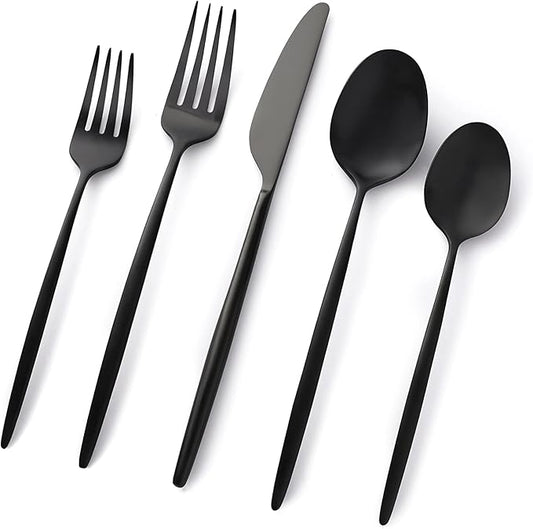Cambridge S505120CKW12R Gaze Black Satin 20-Piece Flatware Set, Service for 4, silver