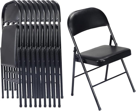 Karl home 10 Pack Black Folding Chairs with Padded Seats for Outdoor & Indoor, Portable Stackable Commercial Seat with Steel Frame for Events Office Wedding Party, 330lbs Capacity