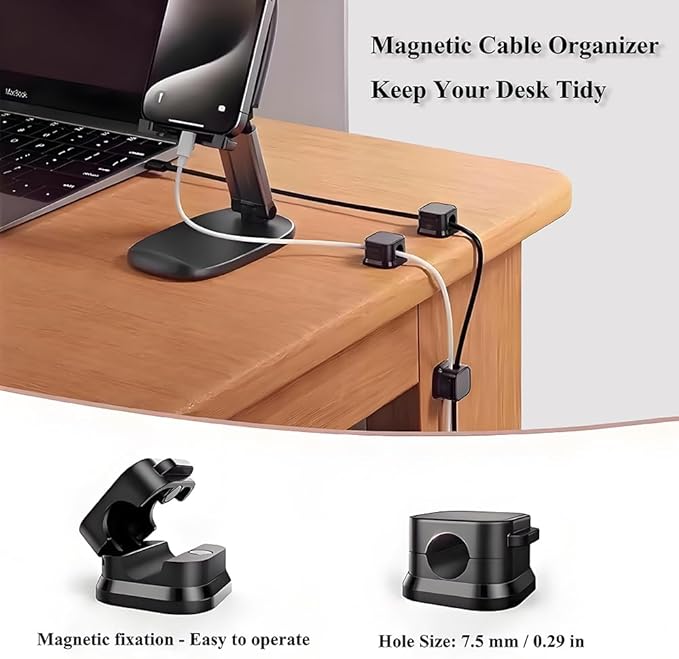 Magnetic Cable Straps, 12-Pack Cord Organizer for Desk - Adhesive Wire Holders for Chargers, Data Cables, Home Office, Car, Under Desk Cable Management (Multiple Colors)