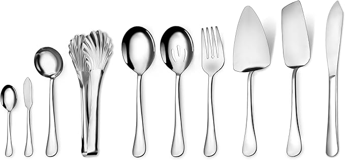 Serving Utensil Set,10 piece Serving Utensil with Serving Spoons，Serving Forks，Serving Tongs Soup Ladle and Pie Server Buffet Catering Serving Utensils,Dishwasher Safe (5.5-11.2Inch-Serving Set-10pcs)