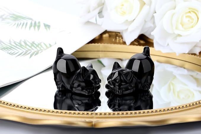 Black Obsidian Cat Decor Statue Figurine Crystals and Healing Stones Natural Gemstones Sculpture Carved Kitten Cute Office Room Home Decor Decoration for Cat Lovers Women Men