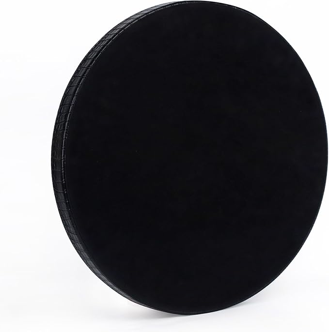 HofferRuffer Round Serving Tray 20'', Elegant Faux Leather Circle Ottoman Table Tray, Serve Tea Coffee Breakfast in Bedroom Living Room Kitchen (Classic Black)