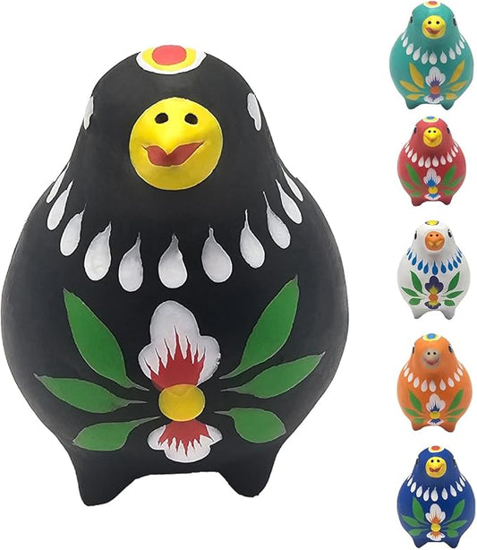Decorative Clay Bird Figurines Hand-Painted Folk Art Design Collectible Smal Figurines Holiday Birthday Couples Friend Unique Gift Idea Decorative Home Art Table Bring Good Luck (Black)