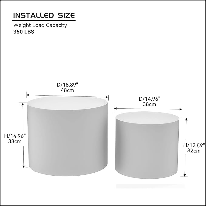 18.9”Round Nesting Coffee Table Set of 2,Wooden Circle Coffee and End Tables,Durable Accent Furniture,Modern Space-Saving Design for Small Living Room,Offices,No Assembling Needed,Matt White