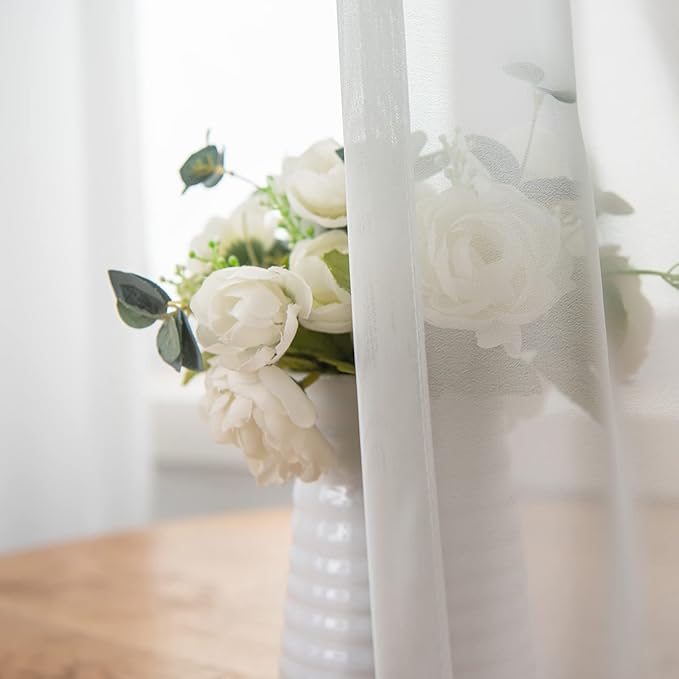 Off White Sheer Curtains 96 inch Length for Living Room Pinch Pleated Sheer White Curtains for Farmhouse Curtain for Bedroom Track Hooks Chiffon Curtain, 1 Panel, 40" W x 96" L