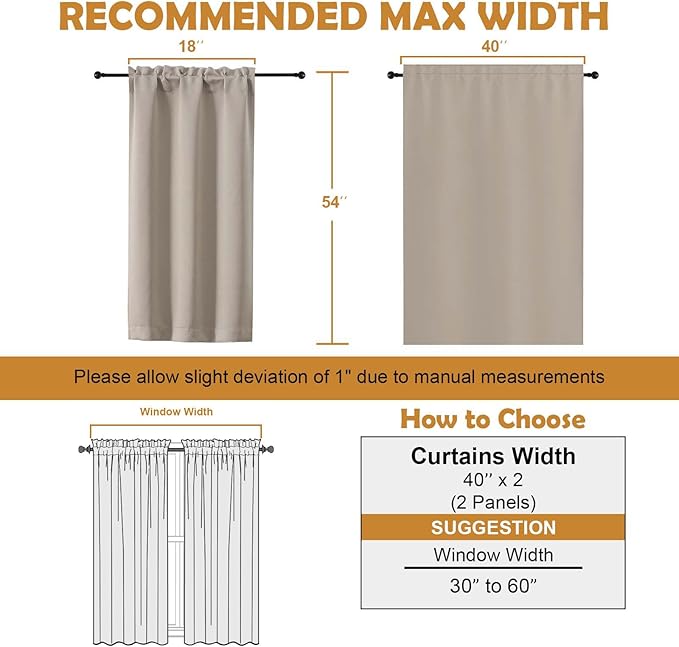 Aiyufeng Stone Short Blackout Curtains for Bedroom 54 Inches Long 2 Panels Set, Solid Thermal Insulated, Energy Saving Window Treatment Curtains Blackout Drapes, W40 x L54 Inch, Stone