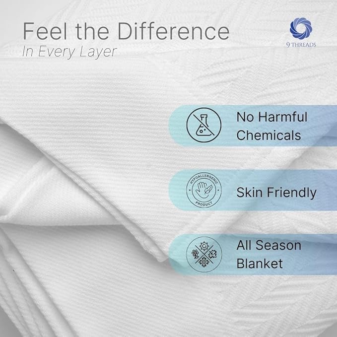 100% Cotton Herringbone Weave Blankets, 108"X90" King, Throw Blanket for Bed, All Season Cotton Blanket, Cozy Blanket,Throws & Bed Blanket, Throw Blanket for Couch, Modern Home Decor - White