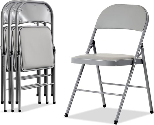Karl home 4 Pack Grey Folding Chairs with Padded Seats for Outdoor & Indoor, Portable Stackable Commercial Seat with Steel Frame for Events Office Wedding Party, 330lbs Capacity