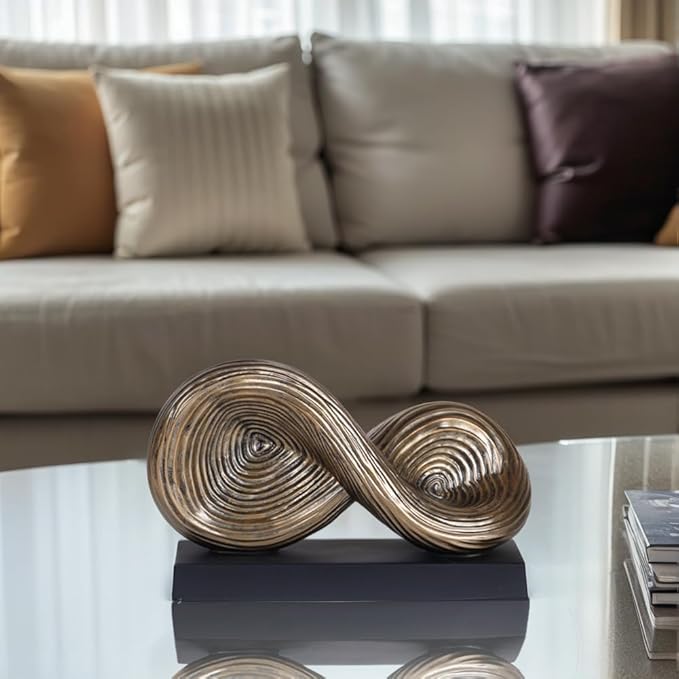 5.5‘’ Infinity Knot Sculpture - Abstract Decorative Object, Modern Infinity Loop Symbol for Home Decor, Knick Knacks for Shelves, Living Room Table, TV Stand, Geometric Coffee Table Statues(Gold)