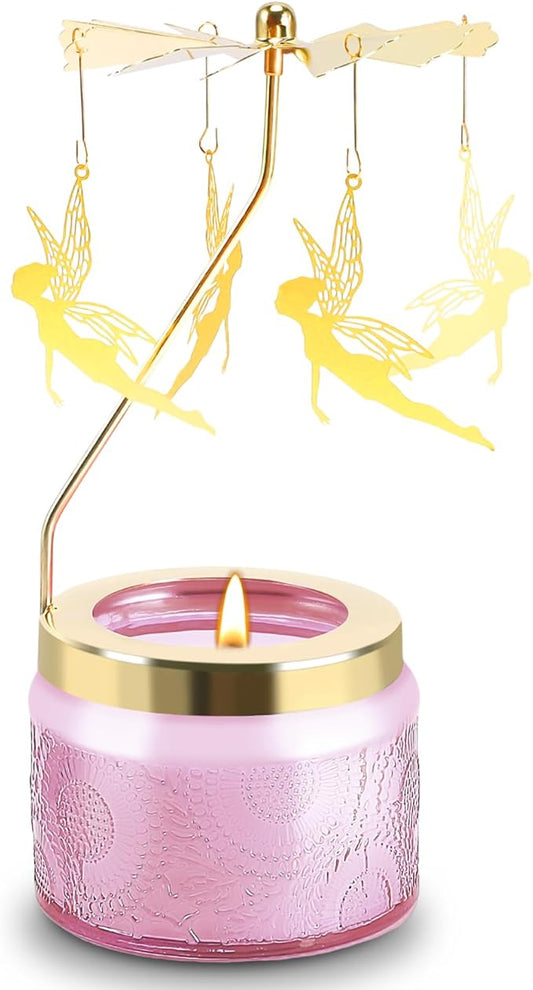 Birthday Gifts for Women, Rotatable Candle Gifts, Vanilla Cream Scented Candles Anniversary Christmas Thanksgiving, Butterfly Best Girl, Friends,Mom, Pink