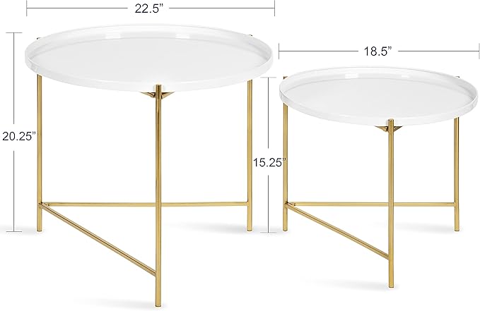 Kate and Laurel Ulani Modern Nesting Coffee Table, Set of 2, White and Gold, Glam Coffee Table Set for Storage and Display