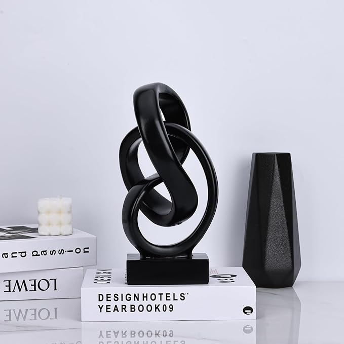 Abstract Black Knot Statue, Geometric Decor, Living Room Coffee Table Bookshelf countertop Black Decor, Office Coffee Table entryway Desktop Decor.