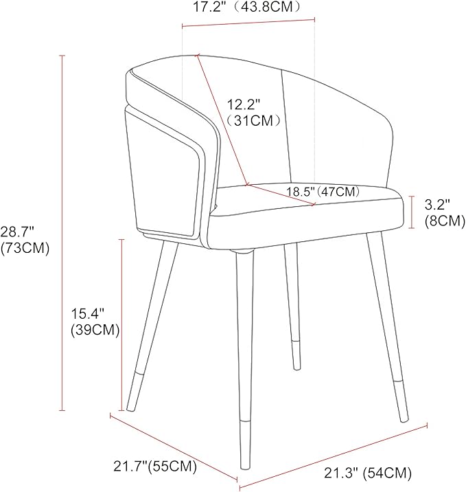 ARTPLAN Dinning Room Chairs Set of 2,Fabric Upholstered Accent Chairs for Living Room Arm Chairs for Home Indoor Furniture,Dark Orange