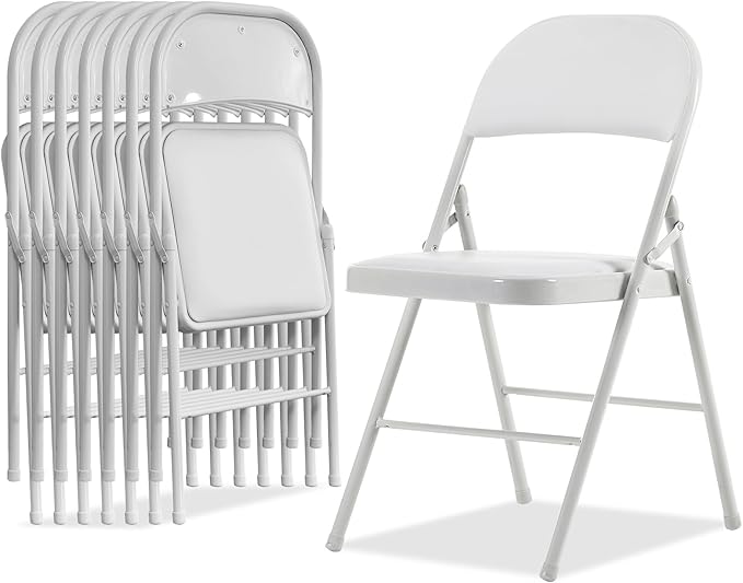 Karl home 8 Pack White Folding Chairs with Padded Seats for Outdoor & Indoor, Portable Stackable Commercial Seat with Steel Frame for Events Office Wedding Party, 330lbs Capacity