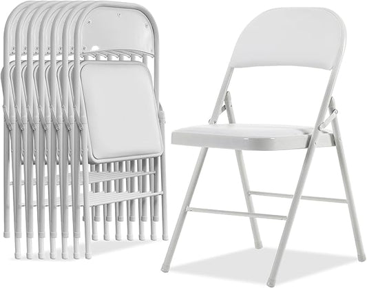 Karl home 8 Pack White Folding Chairs with Padded Seats for Outdoor & Indoor, Portable Stackable Commercial Seat with Steel Frame for Events Office Wedding Party, 330lbs Capacity