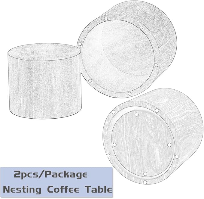 Round Coffee Table Set of 2, Nesting Coffee Table and End Table Set Wood Small Circle Drum Side Table for Living Room Office, No Assembly,White