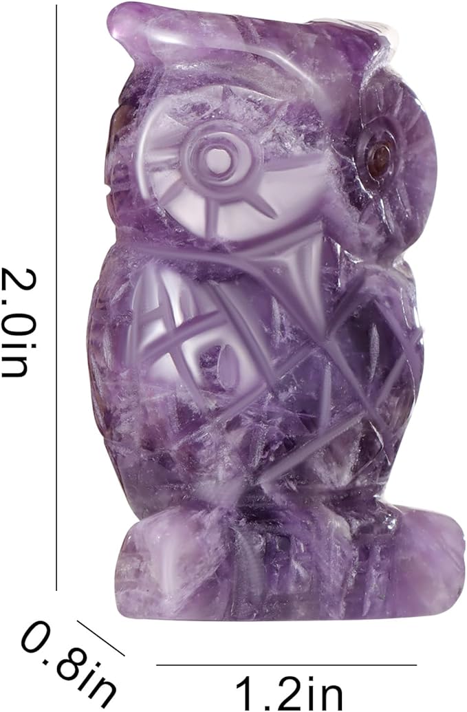 Amethyst Crystal Owl Figurine Ornament Gifts Hand Carved Gemstone Animal Carvings Collective Crystal and Healing Stones Paperweight for Home Office Decor