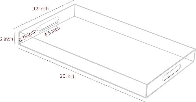 Clear Acrylic Serving Tray with Handles-Butler Trays for Coffee Table, Snacks,Breakfast in Bed, Kitchen Countertop,Vanity,Makeup Organizer,Ottoman (Clear, 12x20 Inch)
