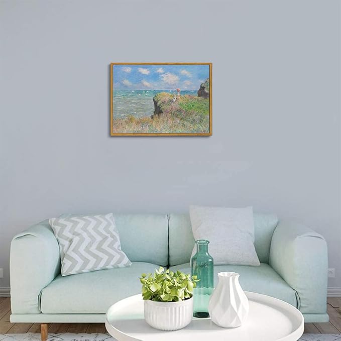 KISSFOX Monet Wall Art Cliff Walk Impressionist Canvas Print Nature Wilderness Painting Gallery Artwork Aesthetic Pictures Decor Living Room Bathroom Office Bedroom