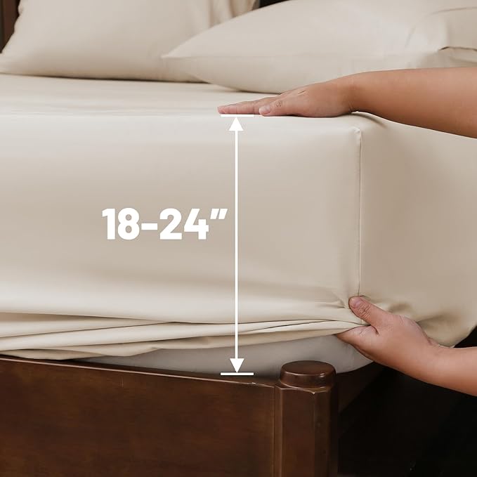 Extra Deep Pocket California King Sheets 18-24 Inch 100% Egyptian Cotton 1000 Thread Count Sateen Weave Soft Breathable 4 Pieces（California King,Linen）