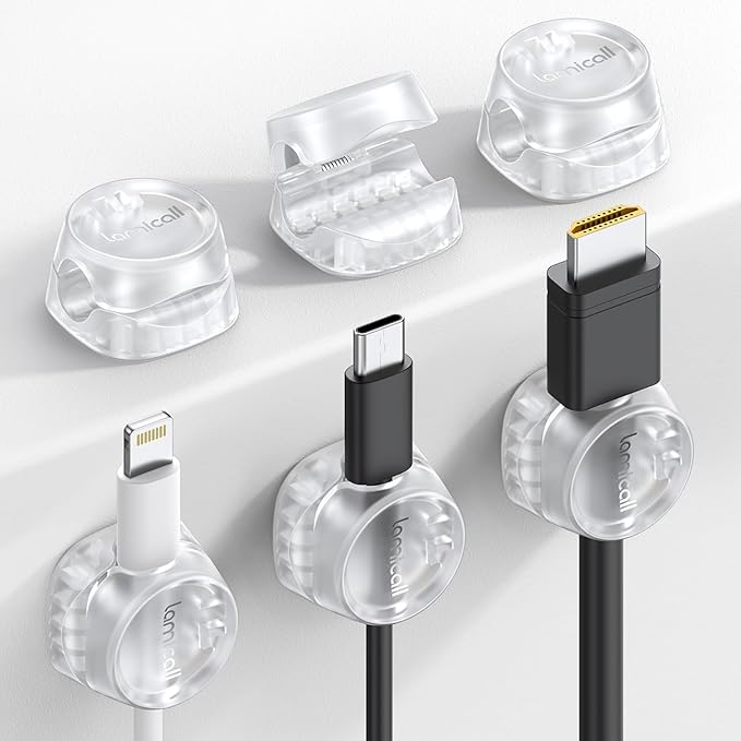 6Pack Cord Organizer, Office Desk Accessories - Lamicall Clear Cable Management Clips, Home Workspace Halloween Organization Accessories, Nightstand Desk Decor, Dorm Room Desktop Gadget Essentials