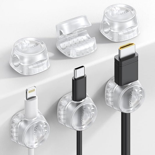 6Pack Cord Organizer, Office Desk Accessories - Lamicall Clear Cable Management Clips, Home Workspace Halloween Organization Accessories, Nightstand Desk Decor, Dorm Room Desktop Gadget Essentials