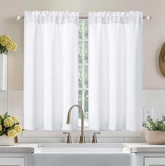 Aiyufeng Pure White Curtains for Bedroom 45 Inches Long 2 Panels Set, Room Darkening Window Treatment, Short Curtain Drapes, Soft Touching Casual Rod Pocket Privacy Curtains, W40 x L45 Inch