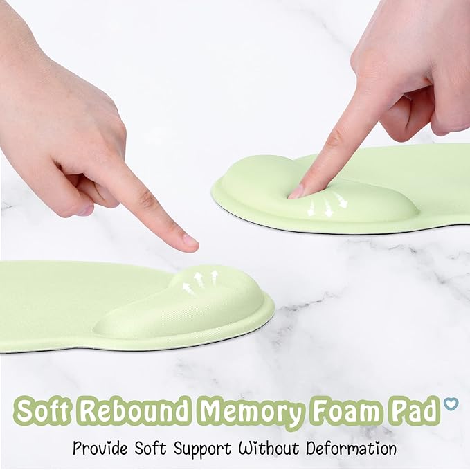 Hsurbtra Ergonomic Mouse Pad with Wrist Rest Support, Gel Mouse Pads with Non-Slip PU Base, Pain Relief Memory Foam Computer Mat, Cute Office Supplies Desk Decro Accessories, Lake Green
