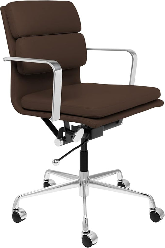 Laura Davidson Furniture SOHO II Padded Management Office Chair - Mid Back Desk Chair with Arm Rest, Swivel & Cushion Availability, Made of Faux Leather, Dark Brown, Computer Chair