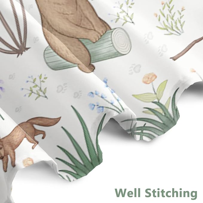 AWERT Cute Shower Curtain with Hooks Green Forest Shower Curtain with Wild Animals Bear Moose Deer Fox Deor Bathroom 72x84 inch