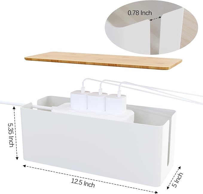 Cable Management Box,Wooden Style Large Cable Organizer Box for Office and Home,Cable Organizer Box with Proof Lock for Baby-Pets,12.5" (L) x 5" (W) 5.3" (H)（White,1Pack