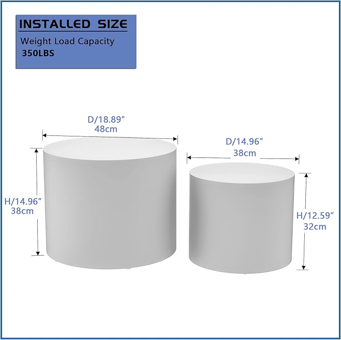 Round Coffee Table Set of 2, Nesting Coffee Table and End Table Set Wood Small Circle Drum Side Table for Living Room Office, No Assembly,White