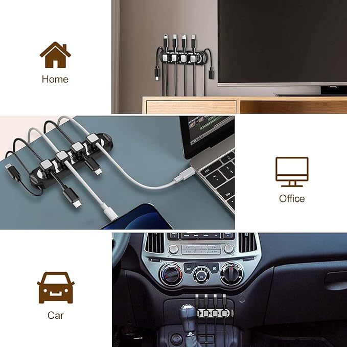 Dracool Magnetic Cable Holder 6 Slots Cable Clips Cable Management Wire Organizer Under Desk Self Adhesive Sticky for USB Cord Wall Nightstand Car Charging Power Office Home Wire Clips - Black
