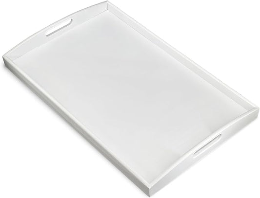 Bam & Boo White Bamboo Serving Tray Extra Large with Handles for Food, Drinks, Storage, Decor, Vanity, Breakfast, Parties, Weddings, Picnics(23.6” x 15” x 2.35”, White)