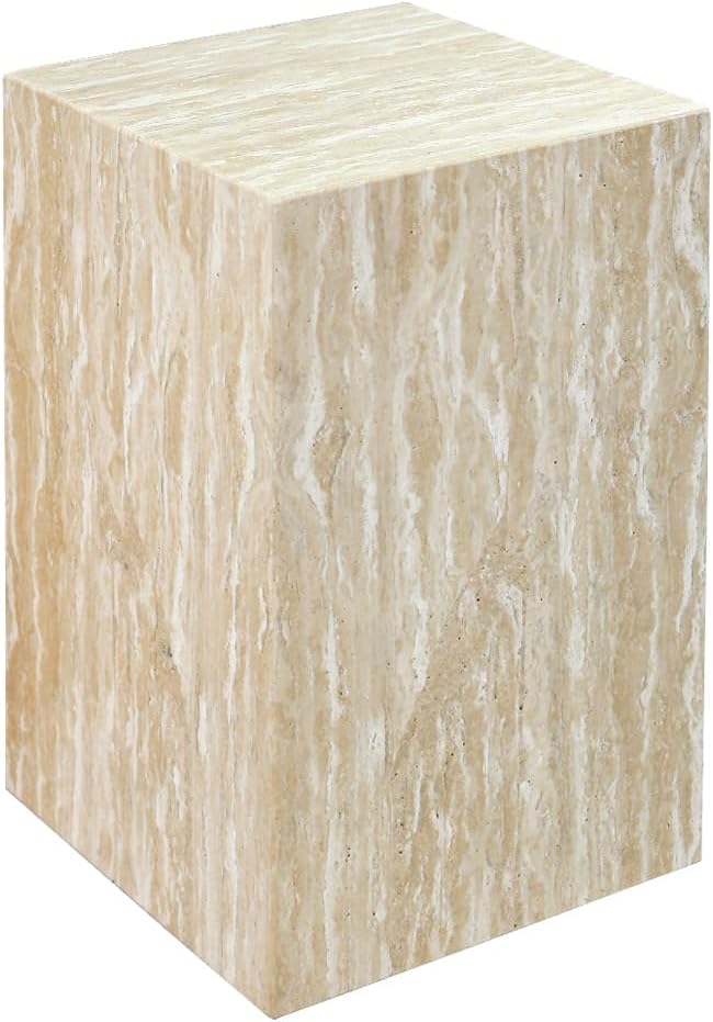 Luxury Marble Side Table,Square End Table for Modern Sofa and Bed, Living Room, Sofa, Bedroom(Travertine)
