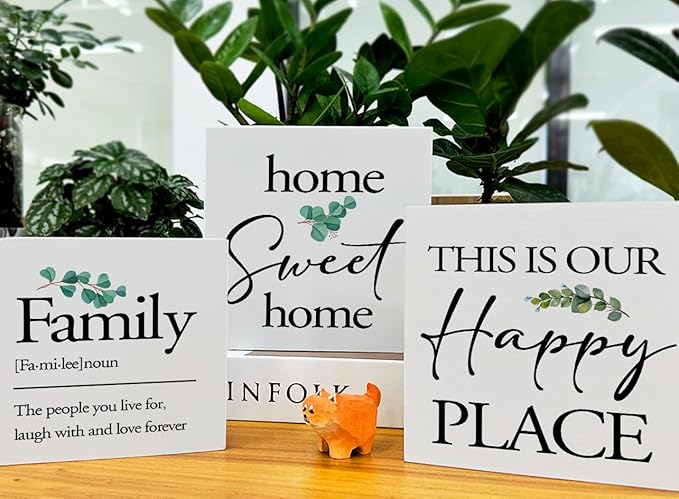 3 Pcs Tiered Tray Decor for Home Family Theme Wood Box Signs - Farmhouse Table Desk Shelf Wall Decoration