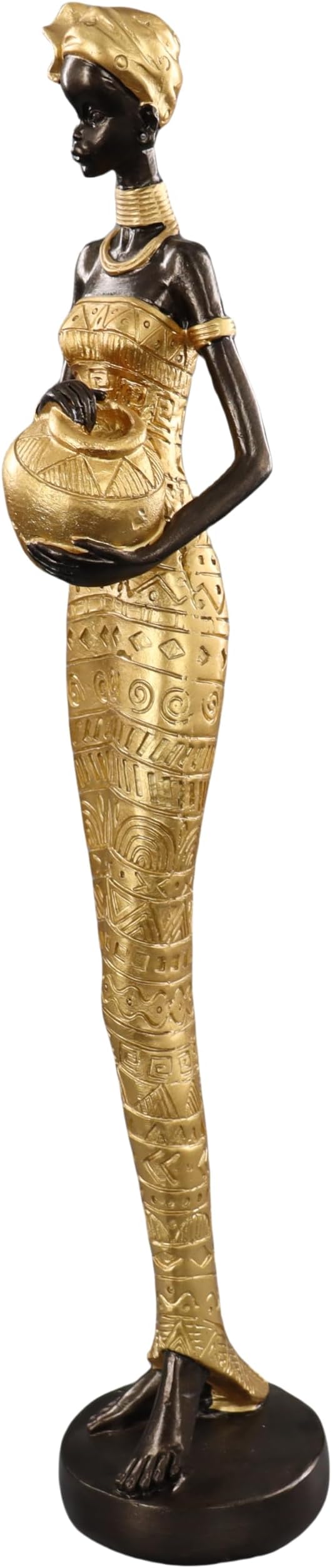 African Traditional Art Handmade Statues, Golden Geometric Pattern Long Skirt Women's Ornaments and Decorations, Suitable for Home Study Display and Cultural Gift Collection