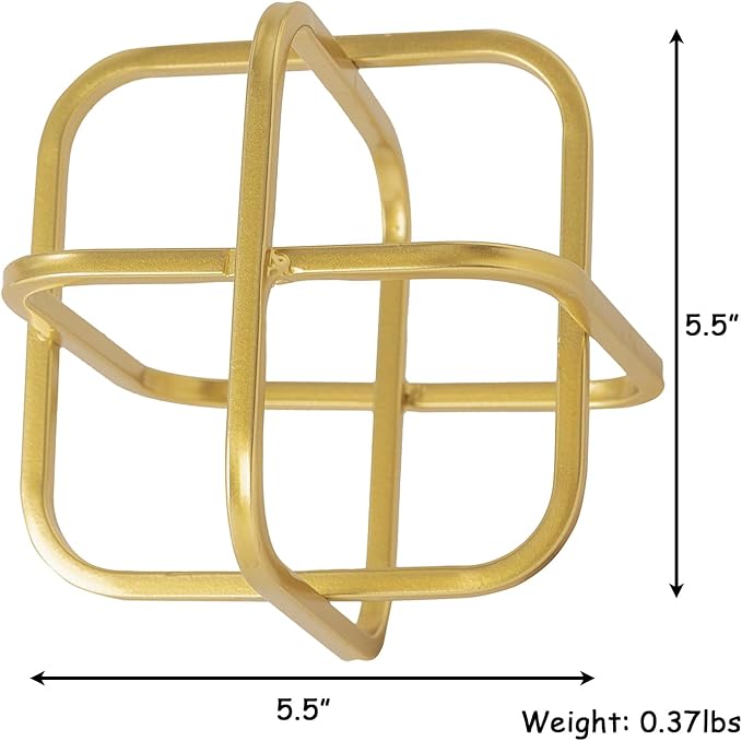 5.5" Gold Metal Geometric Sculpture, Modern Square Decorative Sphere, Small Tabletop Decoration Ball for Home Office Table Shelf Living Room Bedroom Desk Decor