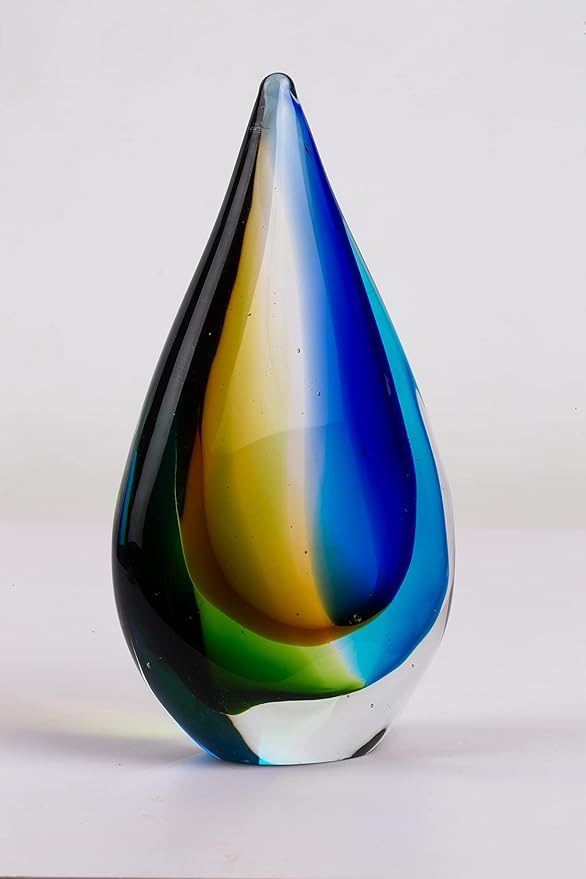 Yao Yuan Hand-Blown Glass Sculpture - Murano-Style Glass Statue and Figurine - Wonderful Gift, Blue and Green Color